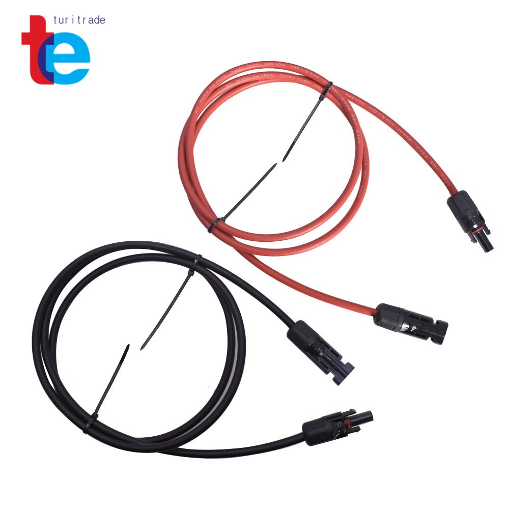 1 Pair 5ft (1.524m) Black + Red Solar Panel Extension Cable Wire Connector
