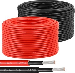 Solar Panel Wire 10 AWG(6mm²) – Solar Extension Cable 200Ft Black & 200Ft Red 10