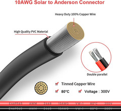 10AWG 2FT Solar Panel Cable to Anderson Connector 2 6 10 20 35 50FT Solar Ext…