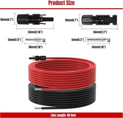 40Feet 10AWG Solar Extension Cable for Solar Panels RV Marine Camper Ferry