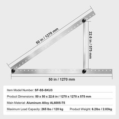 50-Inch Solar Panel Mount Brackets 0 – 90° Adjustable Tilt Mount Brackets