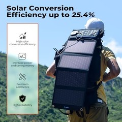 28W Solar Panel Charger with Digital Ammeter, USB-A/USB-C Outputs | Black