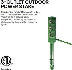 Go Green Power Gogreen Power 18/2 18-Ft 3-Outlet Outdoor Power Stake, Green (GG-