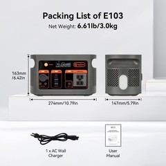 FF Flashfish E103 300W Portable Power Station, 179.2Wh LiFePO4 Battery Pack,