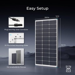 Renogy 100 Watt Solar Panel N-Type 25% High-Efficiency 12V
