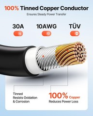 50ft Black & 50ft Red 10 AWG Solar Panel Extension Cable Kit, Tinned Copper Wire