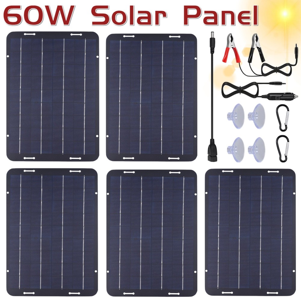 60W Solar Panel 12V Trickle Charger Battery Charger Kit Maintainer Boat Car RV