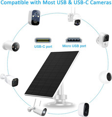 2W Solar Panel for Security Camera Outdoor, USB/USB-C Charger with IP65 Waterpro