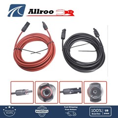 12AWG Solar Panel Extension Cable Wire Connector 1 Pair 30ft Black + Red New