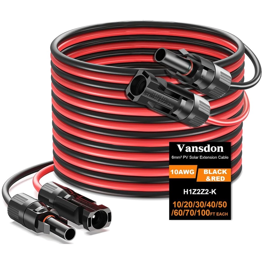 Flexible 10AWG Solar Panel Extension Cord- 2x30ft Waterproof
