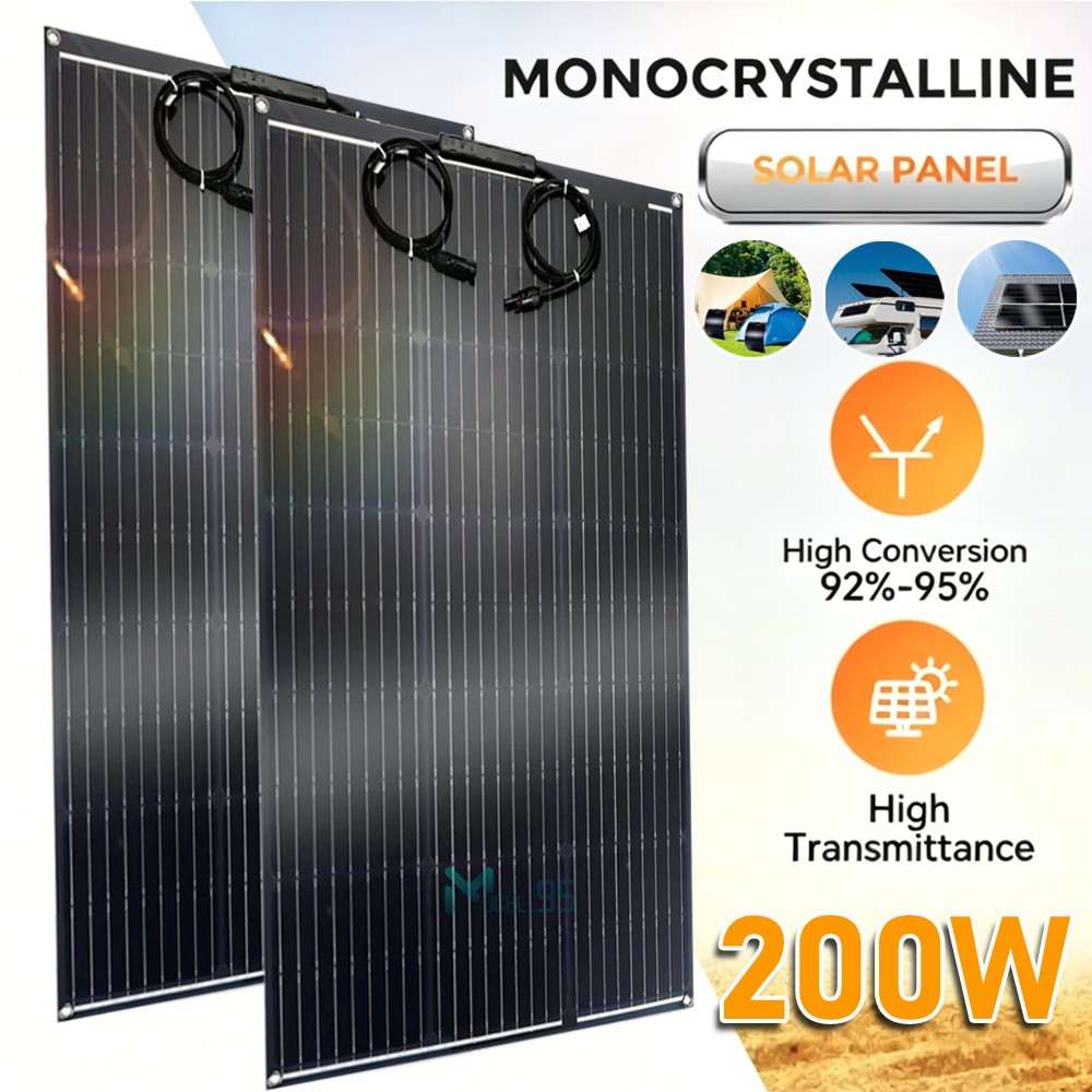 200W 12V Flexible Solar Panel for RV Home Rooftop Power Station Off Grid Systems