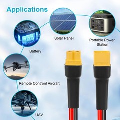 2FT XT60 Extension Cable 10AWG – 2PCS Male to Female Connector for Solar, RC, Po