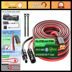 25Ft 10AWG Solar Extension Cable XT60 Adapter for LiFePO4 Battery & Power Statio