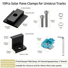 Anbte 10 PCS Solar Panel Clamps for Standard Unistrut, 40 mm, Black | 6 x T-S…