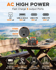 150W Peak Solar Generator with 30W Solar Panel 111Wh Camping Portable Power Stat