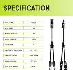 Solar Branch Connector 2 to 1 Y Cable Adaptor Connector Kit for Solar Panel P…