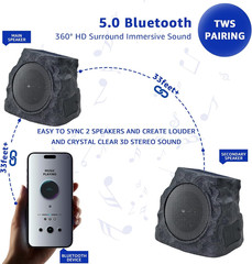2-Pack Solar Powered Rock Speakers Outdoor Water-Resistant IP44 Rock Speaker wit