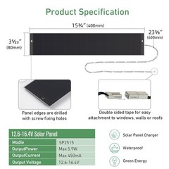 Rollerhouses Solar Panel Charger 12.6V/16.4V 5.9W for Motorized Blinds & Shades