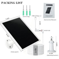 10W Solar Panel for Ring Camera/Outdoor Cameras, Solar Charger with USB-C & &