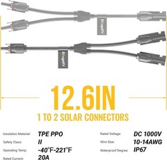 Solar Connectors Y Branch Parallel PV Adapter Cable