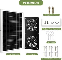 Waterproofed Solar Powered 2 Fan Kit for Outdoor Chicken Coop Shed | 25W Sola…