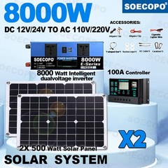 8000W Off-Grid Solar (12V/24V to 110V/220V) 2pcs Solar Panels,Charge Controlleid