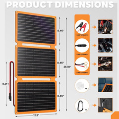 30W Folding Solar Battery Trickle Charger Maintainer, 2-In-1 Portable 12V Solar