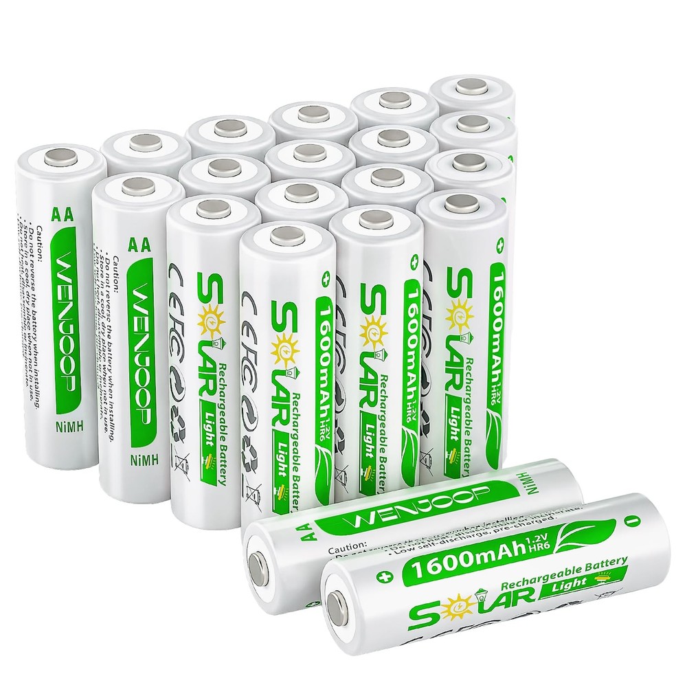 20-Pack AA NiMH 1.2V 1600mAh Precharged Low Discharge for Solar Outdoor Lights