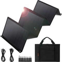 Keshoyal Portable Solar Panel – Foldable 60W – USB & DC Output – Black New!