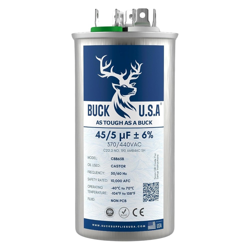 Buck 45+5uF 45/5 MFD ±6% CBB65B Dual Run Round Start Capacitor – Ideal for