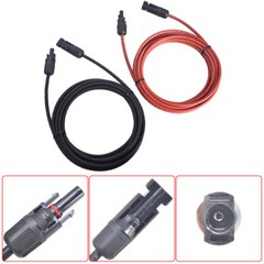 Solar Panel Extension Cable Wire Connector 12AWG 10ft Black + Red 1Pair