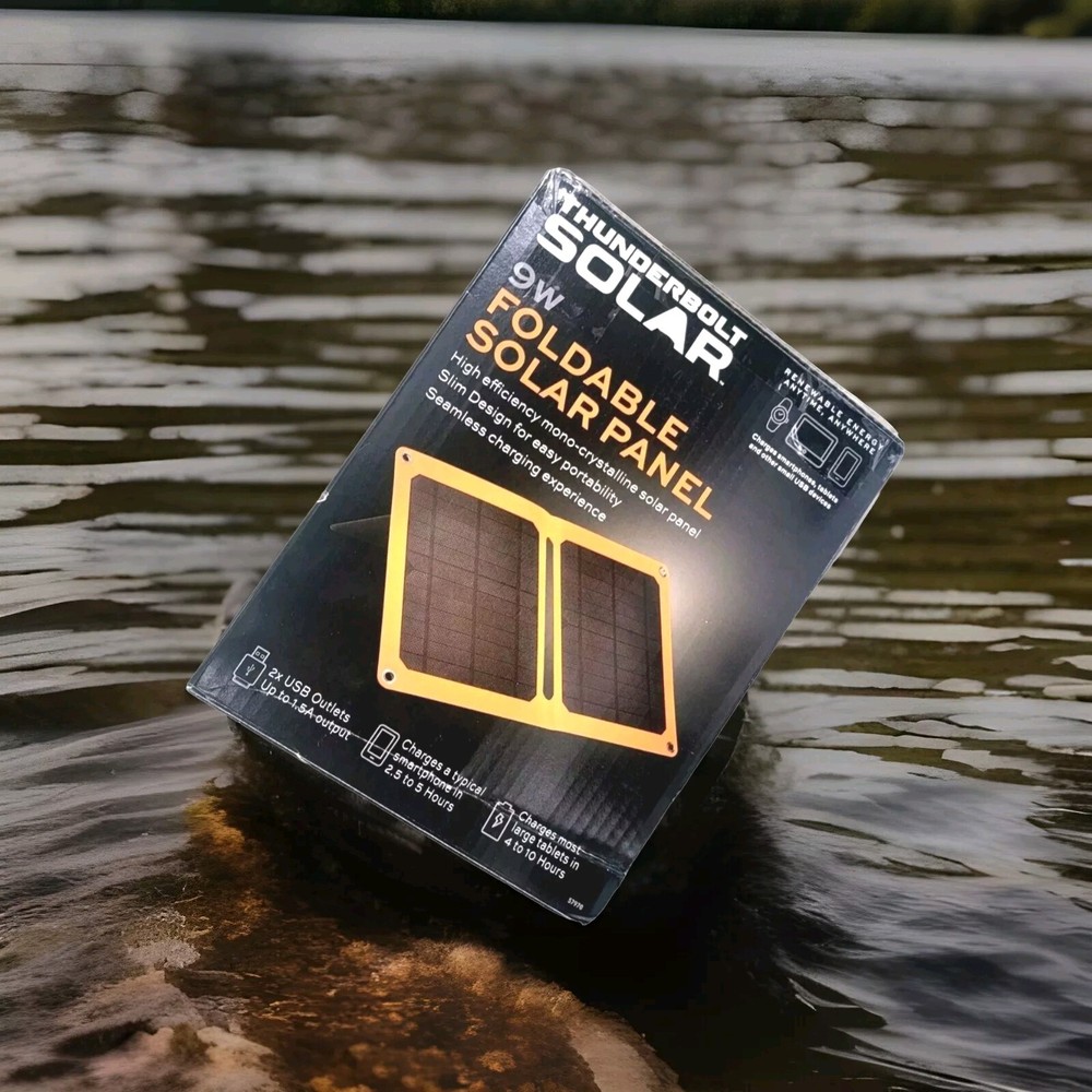 Thunderbolt solar 9w foldable solar panel. Slim construction for portability