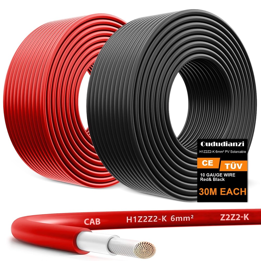 Oududianzi 100FT Solar Panel Wire 10AWG Tinned Copper PV Cable