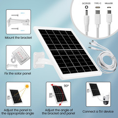 12000mAh Solar Panel with 9.8ft Cable, IP65 Waterproof for Cameras, Type-C & USB