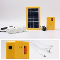 Solar Power Panel Generator Kit Home System USB 5V Charger 3 LED Bulbs Light