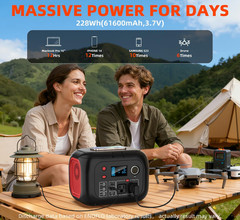 Estación de Energía Solar 300W 228Wh con AC Onda Pura para Camping y CPAP, Nuevo