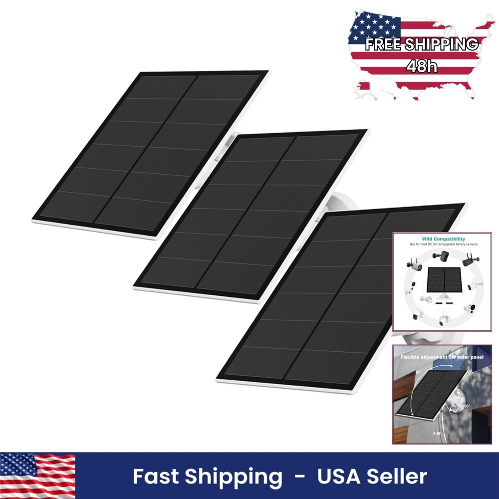 Solar Panel 5W USB Outdoor Rechargeable Camera 3 Pack 9.8ft Cable Mount Waterpro