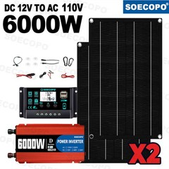 6000W DC to AC Solar Inverter Kit | Includes 2pcs Solar Panels & Charge ControLC