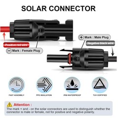 Solar Panel Extension Cable Set – 20ft Red + 20ft Black Wire