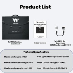 IP65 Waterproof 400W Solar Panel Compatible 24% with 3-in-1 Connector Cable