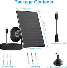 2W Solar Panel for Security Camera Outdoor, 5V Usb/Type-C Solar Charger Compatib