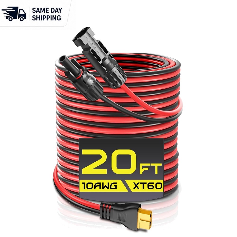 Seamless 20FT XT60 Solar Cable – Waterproof Connector, Perfect for Generators