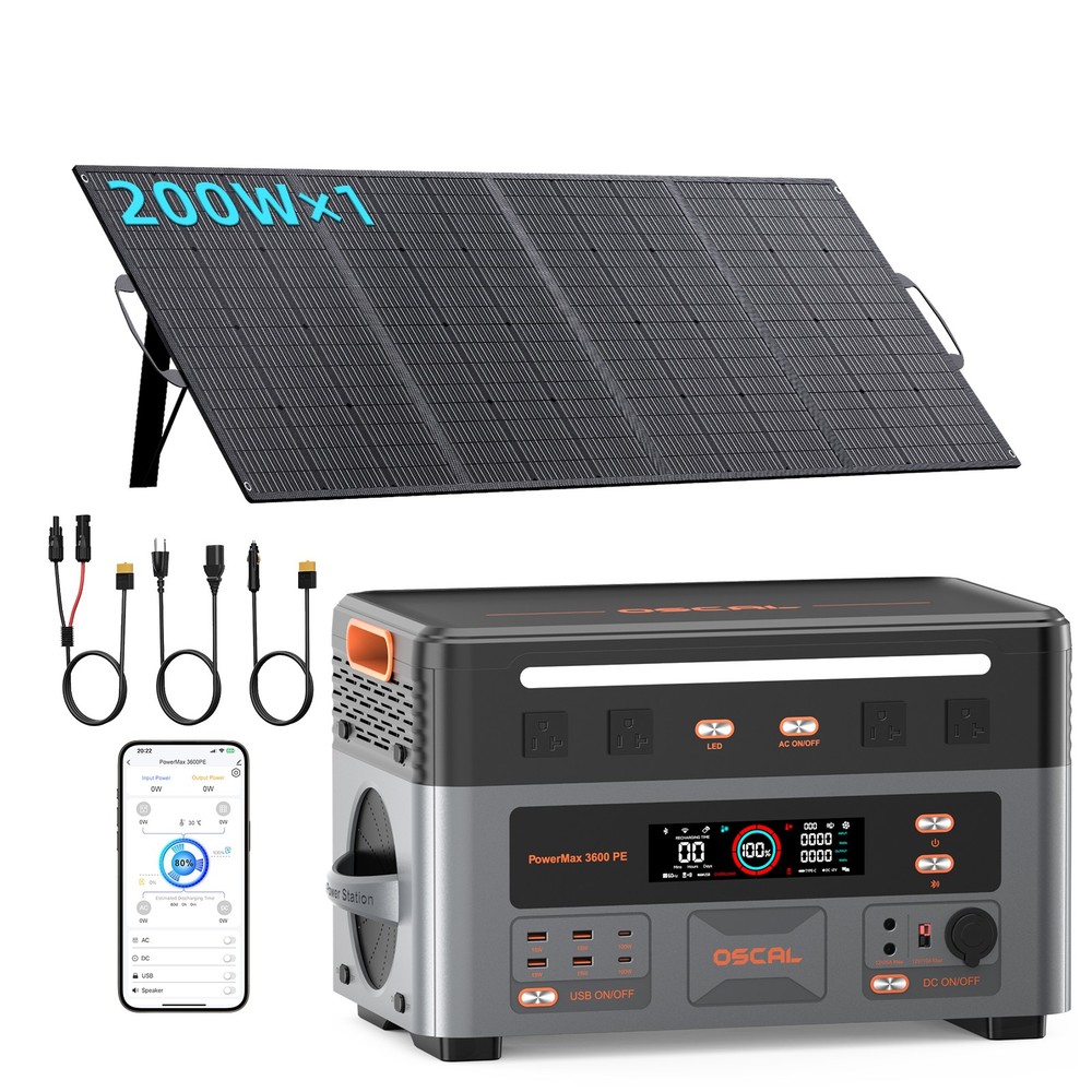 3600W PM3600PE LiFePO4 2016Wh Portable Power Station OSCAL with 200W Solar Panel