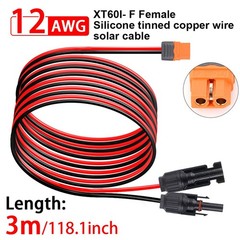 12AWG XT60i Female to Solar Connector Extension Cable for Solar Generator 10ft