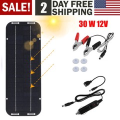 30W Solar Panel 12V Trickle Charger Battery Charger Kit Maintainer Boat Car RV