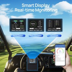 48V 50Ah LiFePO4 Golf Cart Battery Deep Cycle with Smart Monitor Trolling Motor