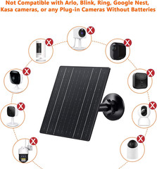 10W Solar Charger, 5V Solar Panel for Security Cameras with Usb-C/Micro USB/DC 5