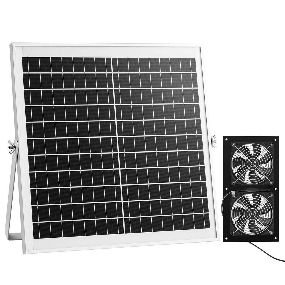 IP65 Solar Ventilation Fan: 2 Fans, 15W Panel, Adjustable Angle, 240 CFM