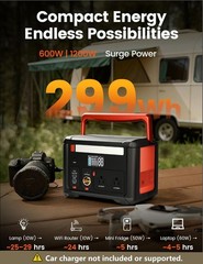 Portable Power Station 600W(1200W Surge), 299Wh Camping Power Station with 2 AC