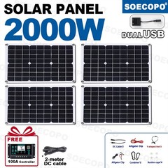 4x500W Solar Panels-100A Controller+Y-Cable+Suction Cups for Home/Outdoor Powe2v